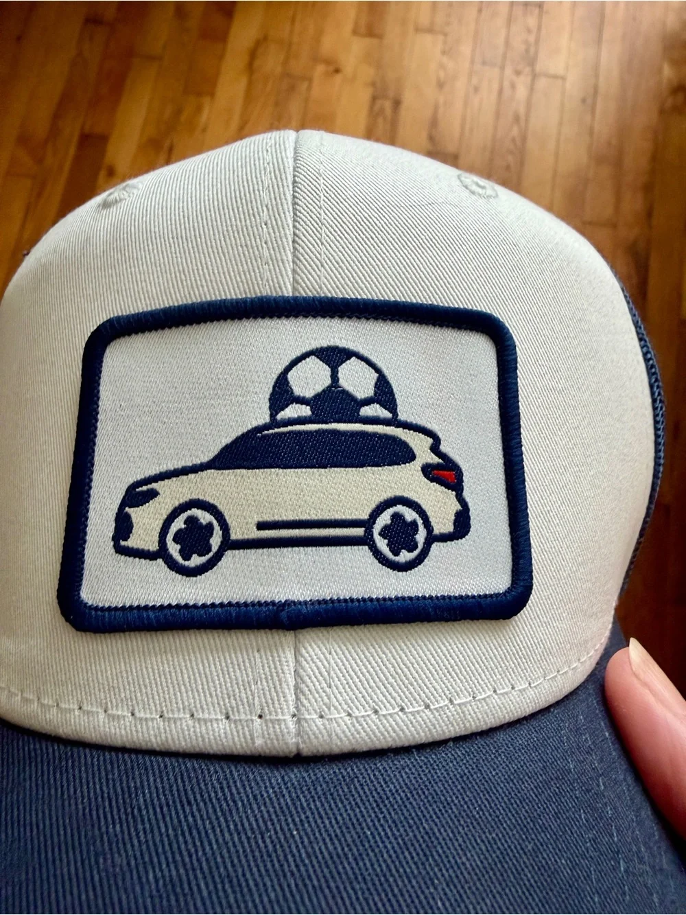 Volkswagen Navy and White Trucker Hat with Car & Soccer Graphic-NWT